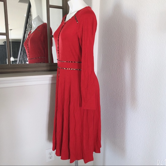 Cupio RED Crepe Long Sleeve Midi Dress, Size L New w/Tag - Picture 4 of 11
